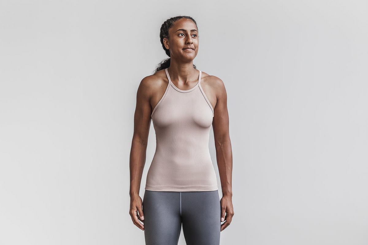 Nobull Halter Ribbed Women's Tank Tops Rose | Australia (UJ4807)